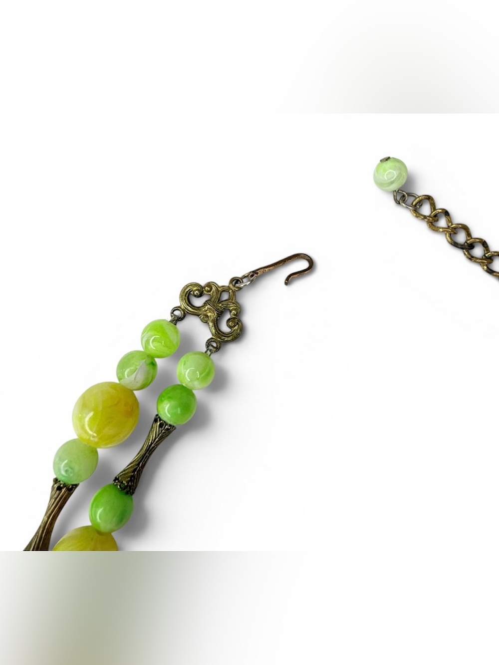 Vintage Coro 2-Strand Lucite Bead Necklace Yellow Green Marbled Gold Tone 18” - Picture 8 of 11